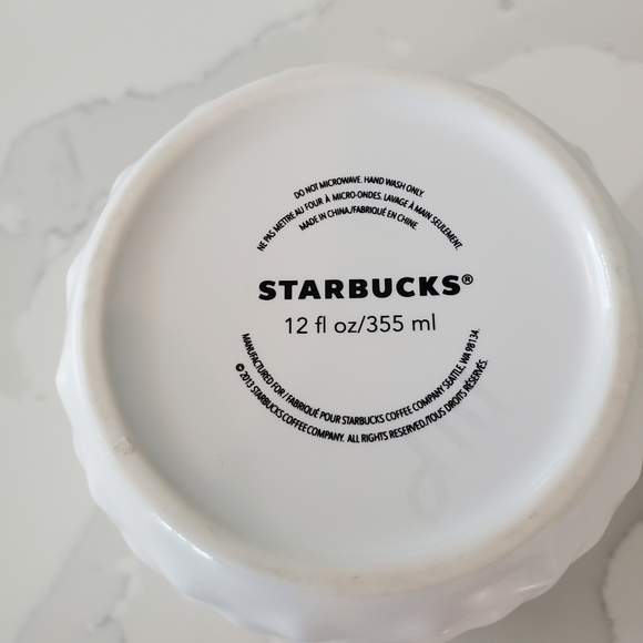 Starbucks Coffee Mug White,  Gold Handle, 2013 Diamond Embossed Textured Cup - Picture 4 of 9